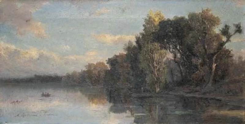Scorcio del Tevere con barca